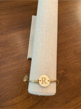 Bourbon and Bowties mirrored Gold Initial 'R' Wire Cuff Bracelet